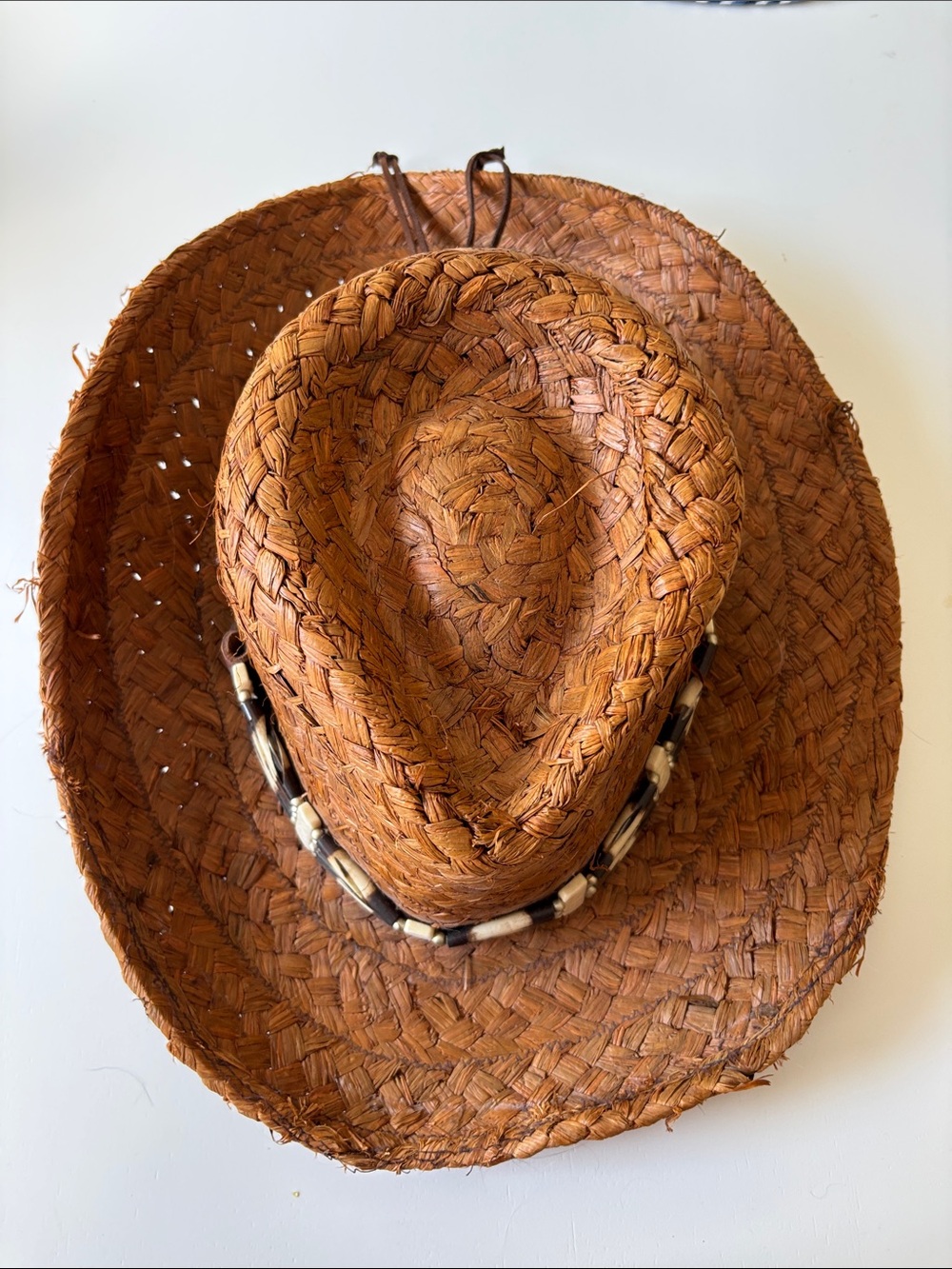 Fiesta Brown Woven Straw Cowboy Hat with Beaded Band